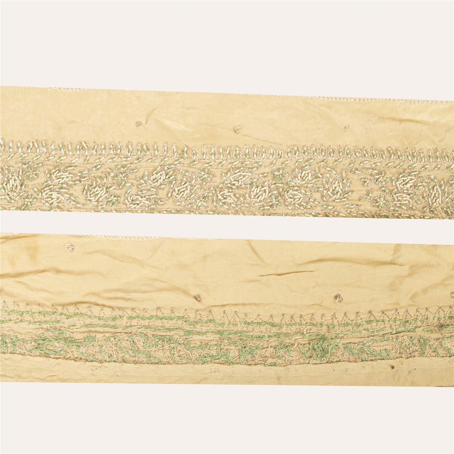 Sanskriti Vintage Sari Border Hand Embroidered Zari Zardozi 1YD Trim Golden Lace