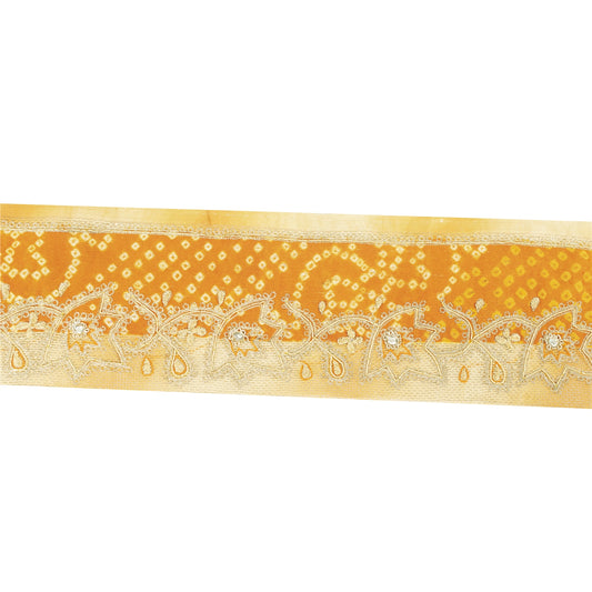 Sanskriti Vintage Sari Border Yellow Hand Beaded Zari Zardozi 1YD Trim Blue Lace