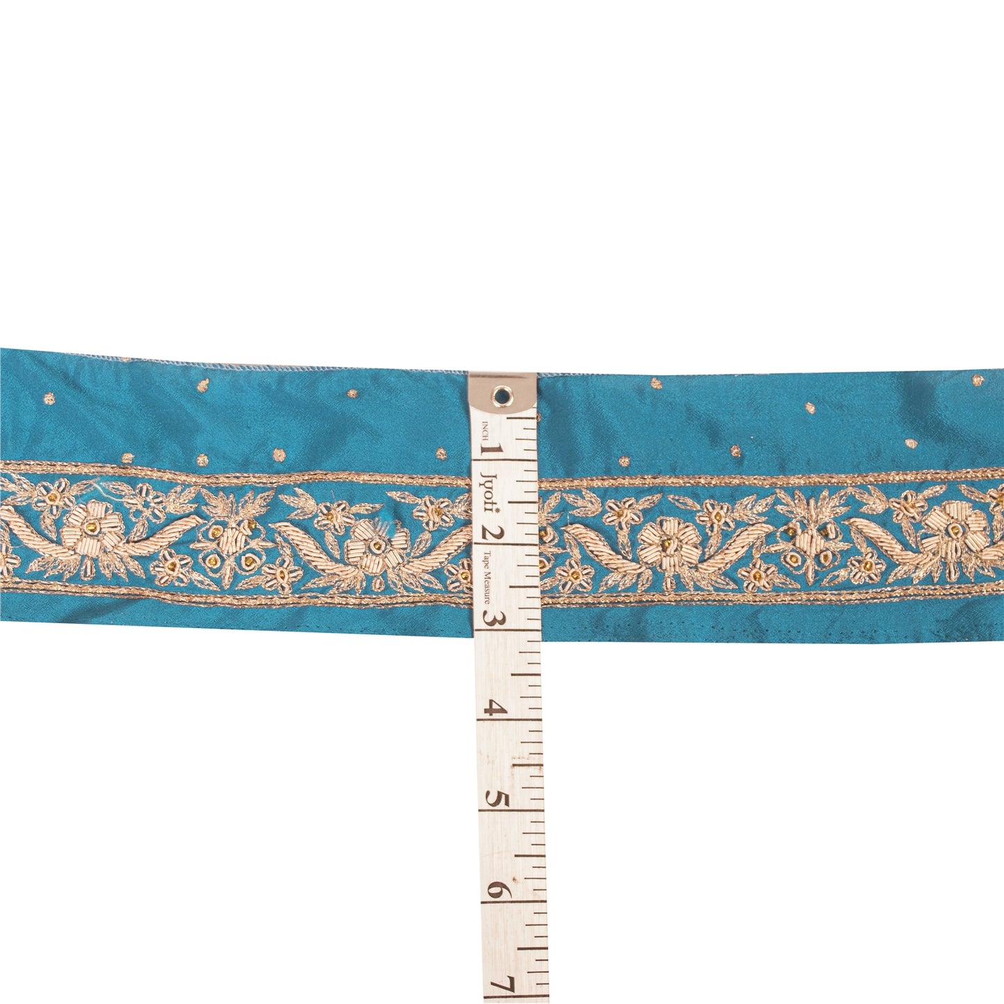 Sanskriti Vintage Sari Border Hand Beaded Zardozi 1 YD Trim Blue Pure Satin Lace