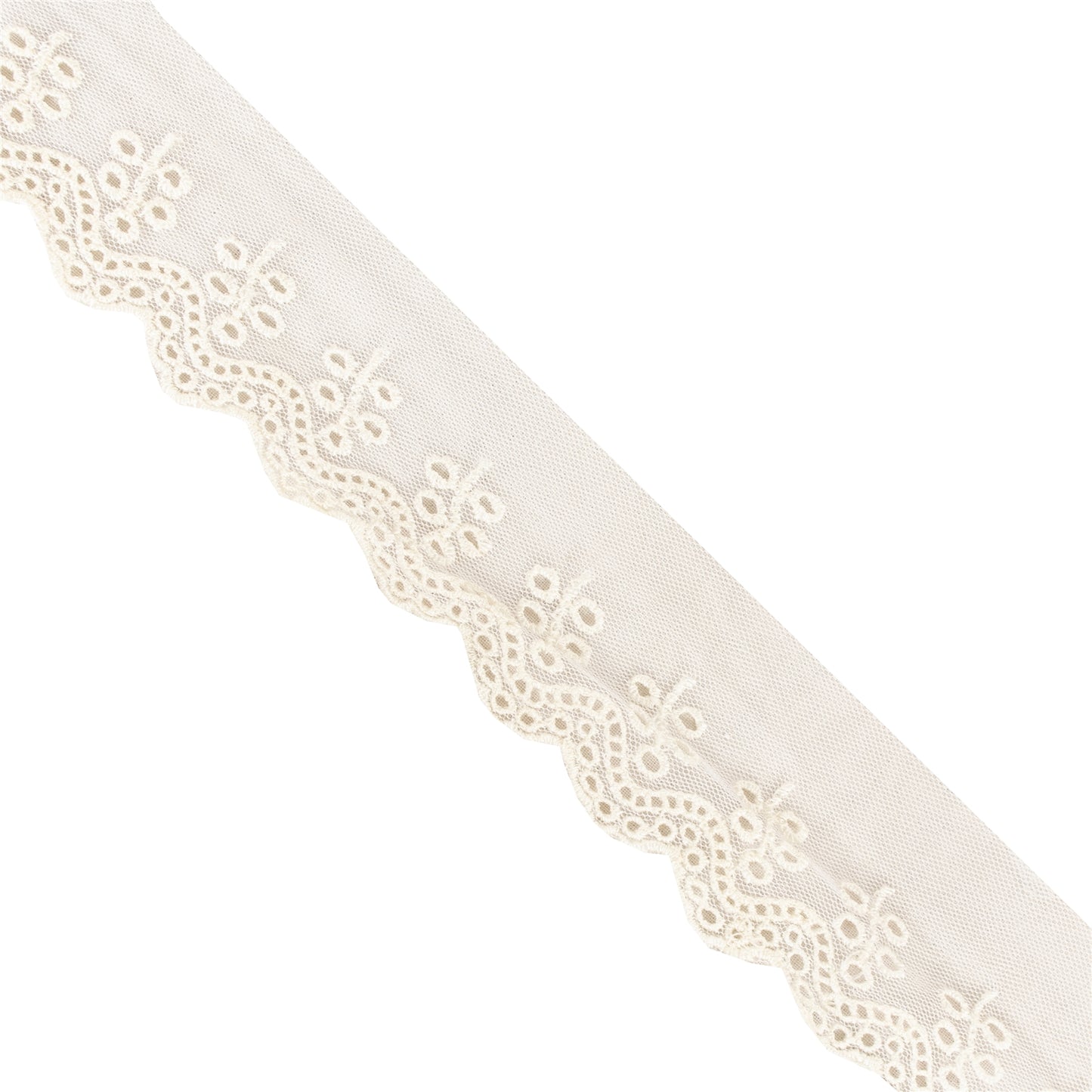 Sanskriti Vintage Sari Border Embroidered 1 YD Trim White Net Mesh Lace Robbin