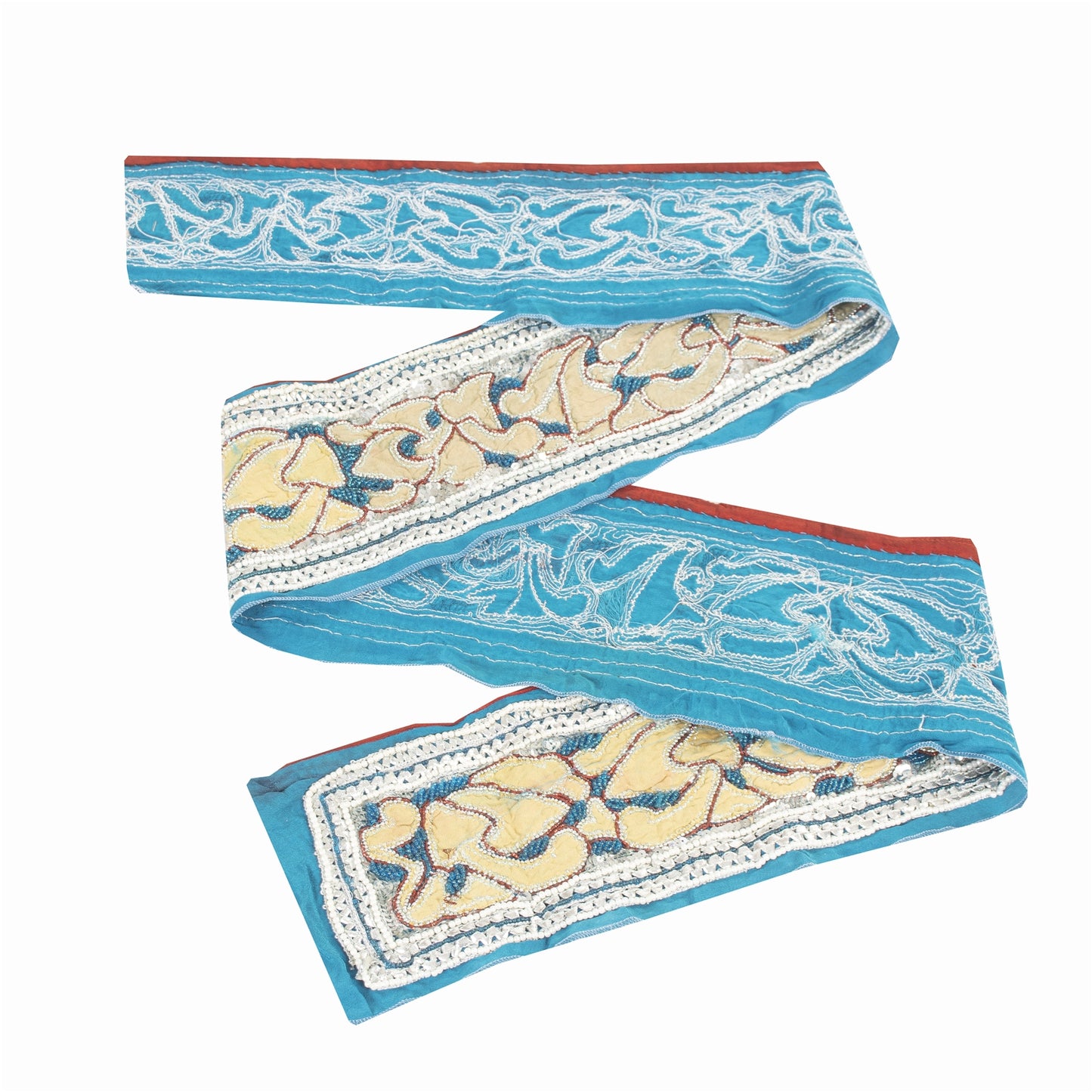 Sanskriti Vintage Blue Beaded Saree Border Trim 1YD Craft Lace 5.2"W Crepe Silk