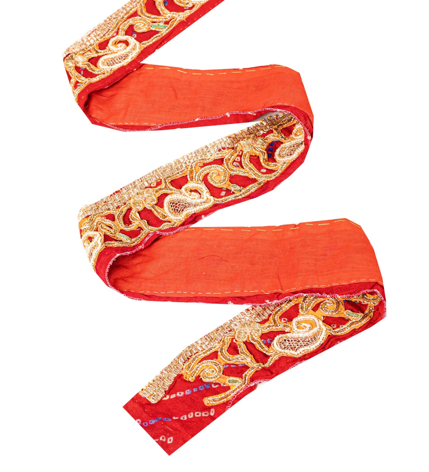 Sanskriti Vintage Red Embroidered Saree Border Trim 1YD Craft Lace 2.7"W Silk