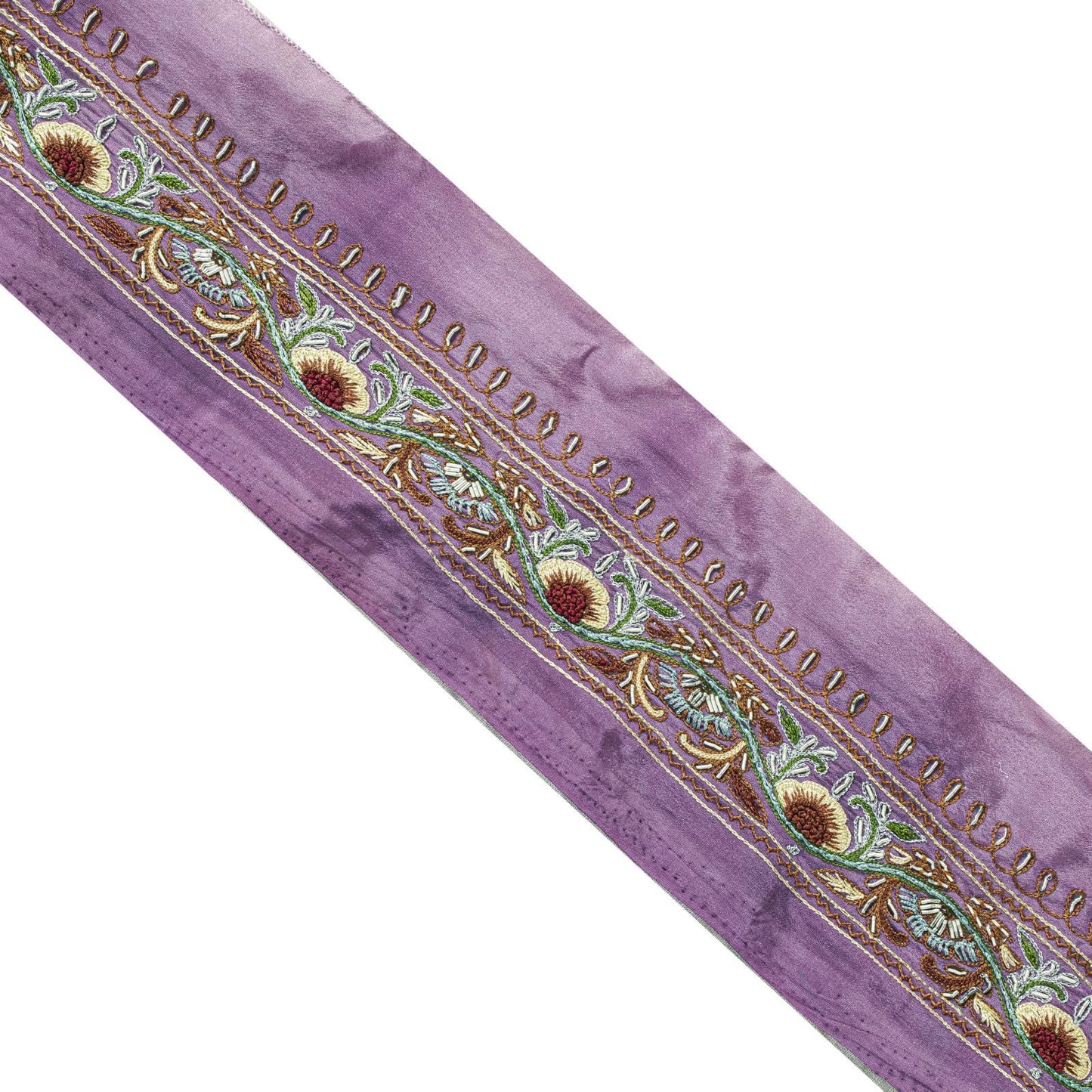 Sanskriti Vintage Purple Silk 1 YD Sari Border Embroidered Craft Trim RibbonLace