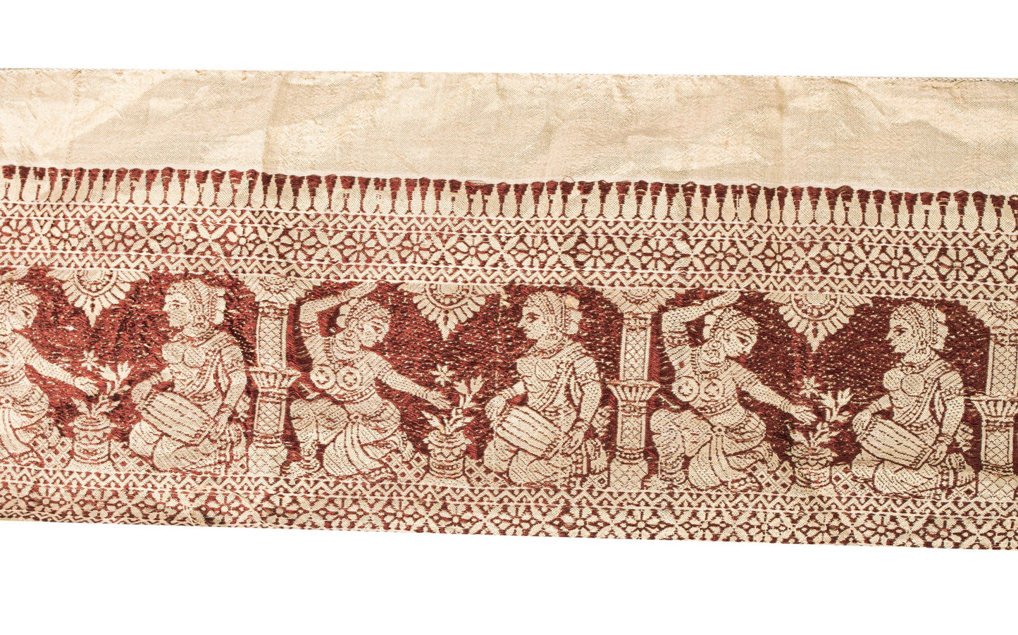 Sanskriti Vintage Cream Saree Border Baluchari Hand Woven Trim 1YD Silk Lace 5"