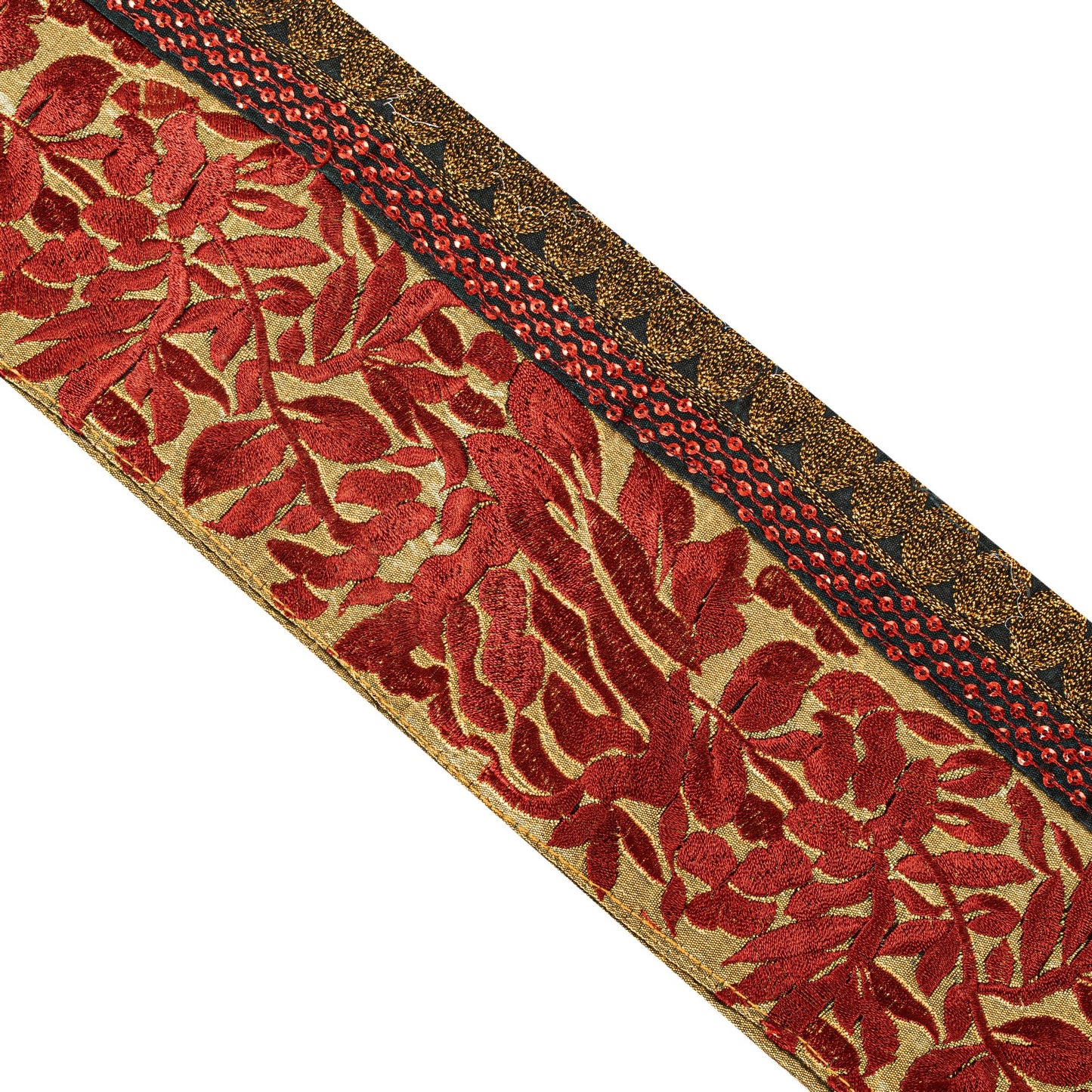 Sanskriti Vintage Golden Saree Border Embroidered Trim 1YD Craft Silk Lace 4.1"W