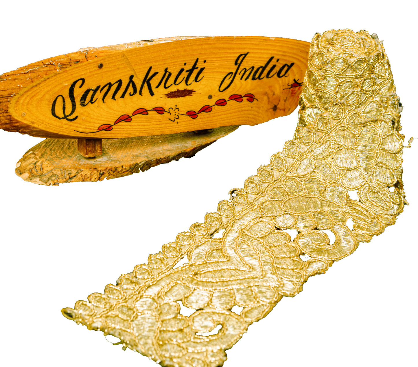 Sanskriti Vintage Craft Trims 1YD Saree Border Golden Hand Beaded Zardozi Lace