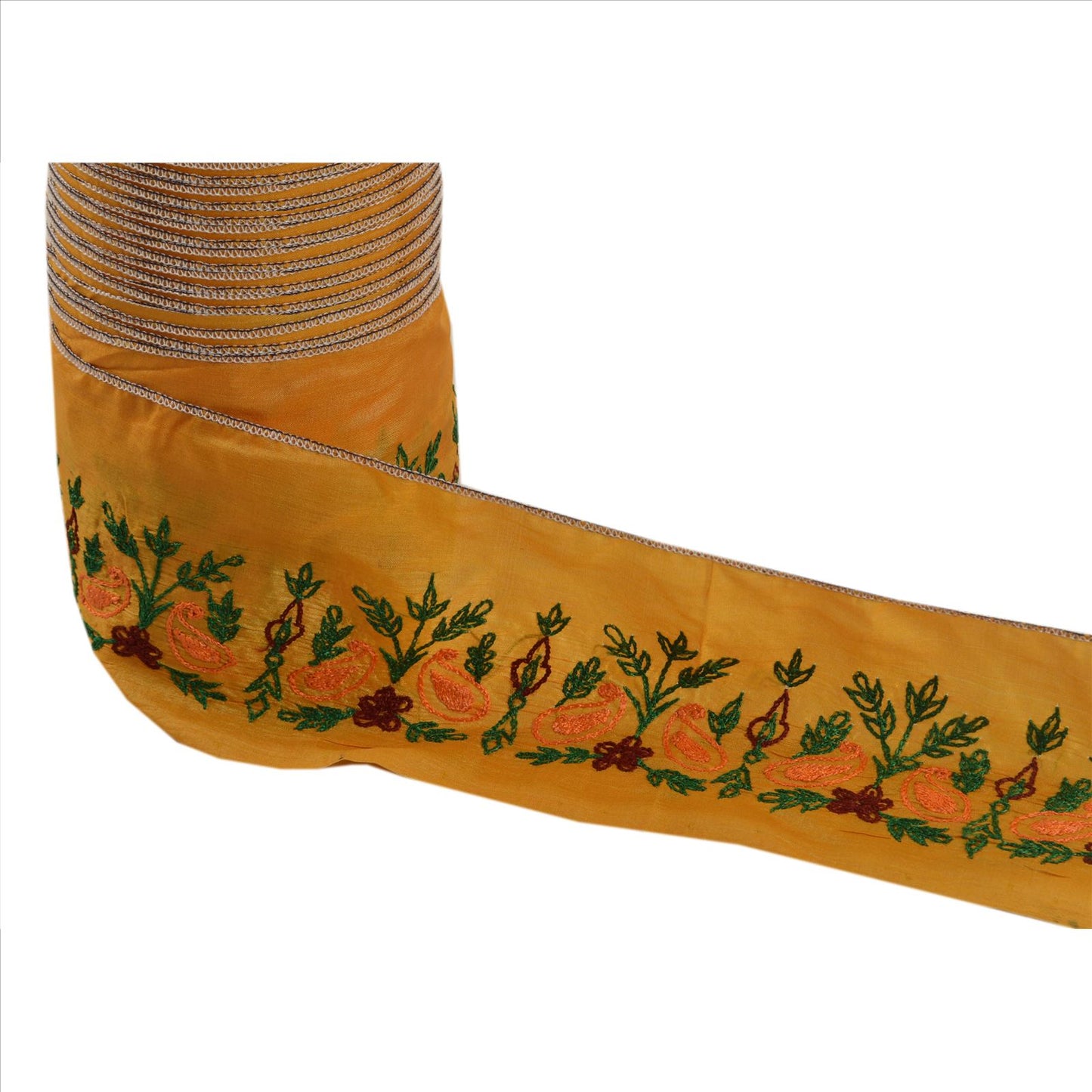 Sanskriti Vintage Sari Border Embroidered 1Yd Indian Trim Sewing Saffron Lace
