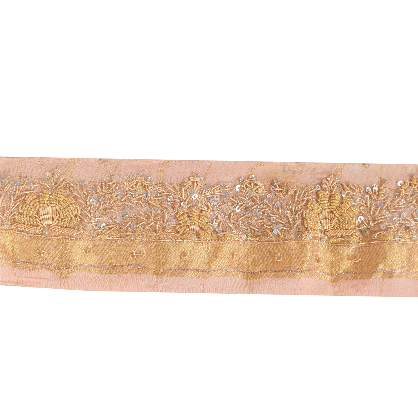 Sanskriti Vintage 1 YD Sari Border Hand Beaded Trim Zari Zardozi Craft Pink 2.5W