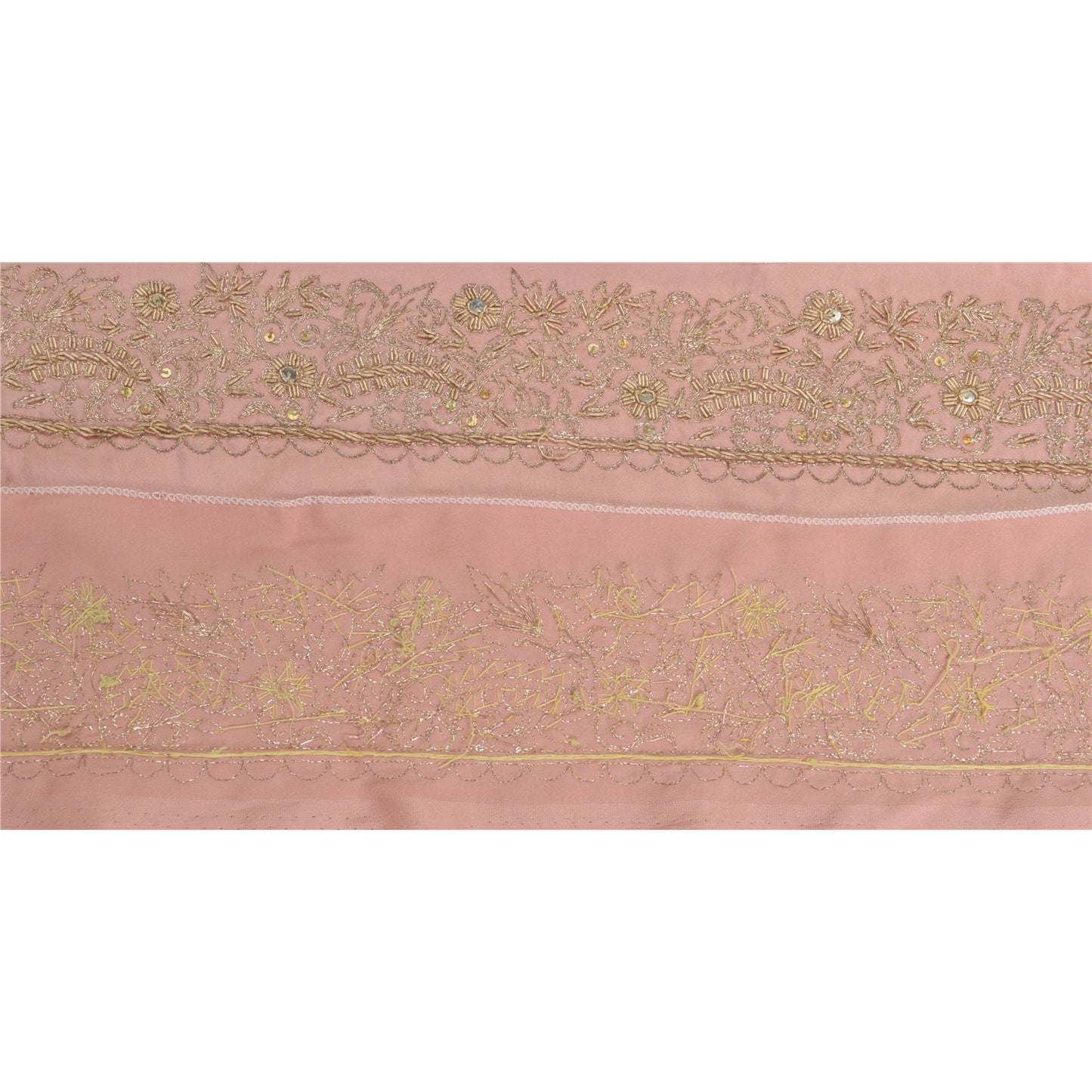 Sanskriti Vintage Sari Border Hand Beaded Craft 1 YD Sewing Pink Trims Deco Lace