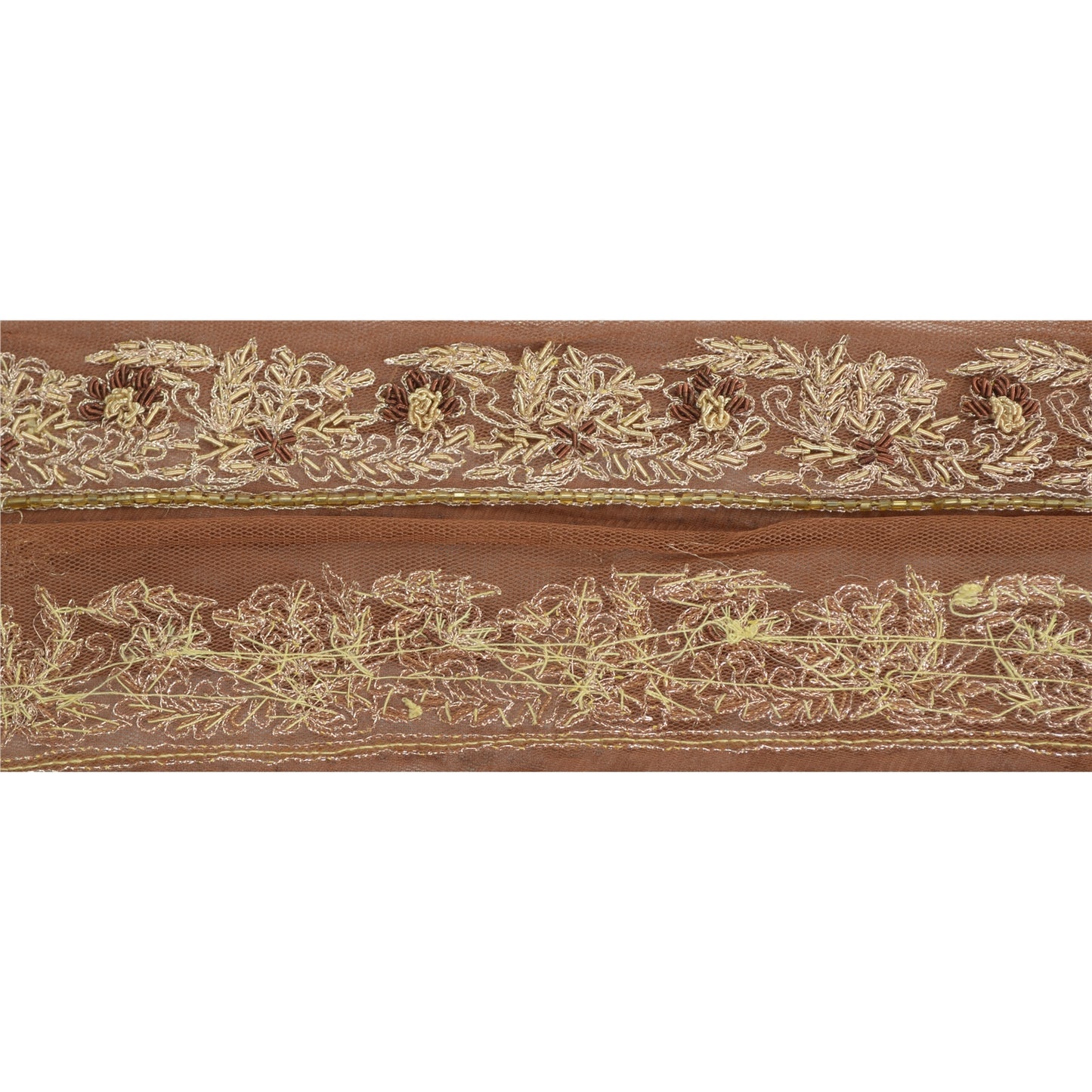 Sanskriti Vintage Sari Kant Håndperlet Håndværk 1 Yd Syning Brune Kanter Blonde