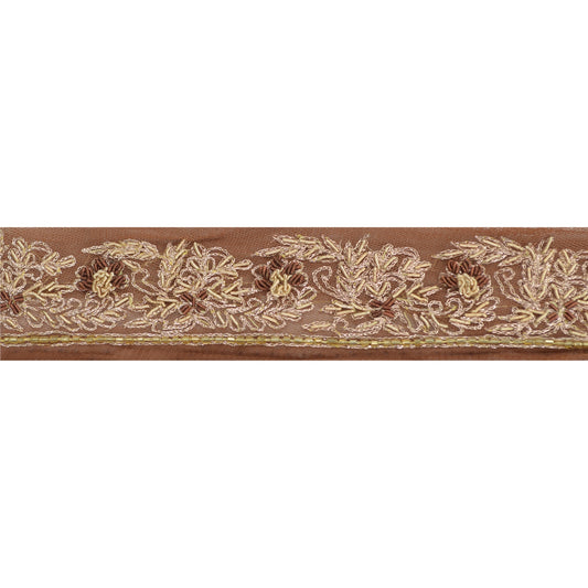 Sanskriti Vintage Sari Kant Håndperlet Håndværk 1 Yd Syning Brune Kanter Blonde