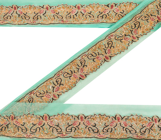 Sanskriti Vintage Trims Lace Sari Border Hand Beaded Zari Craft 1YD Sewing Green