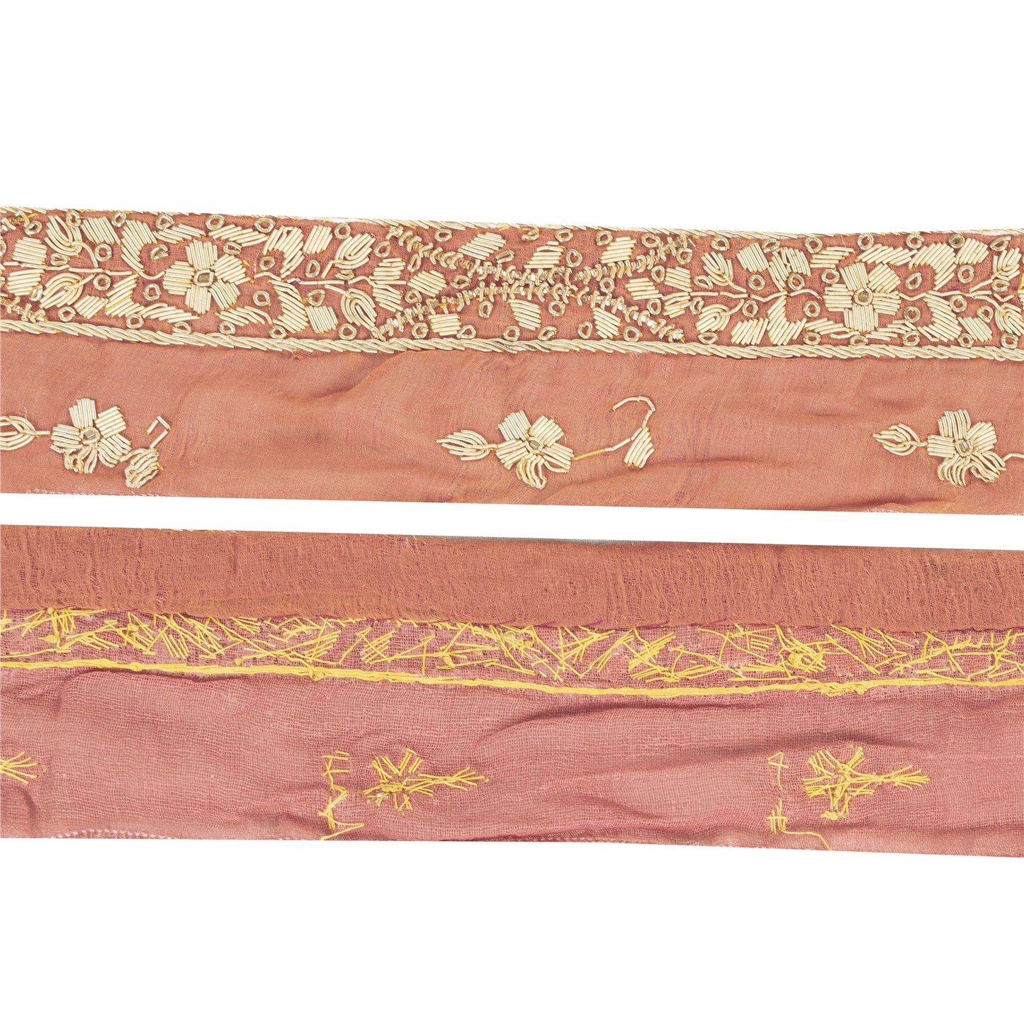 Sanskriti Vintage Sari Border Hand Embroidered Zardozi 1YD Trims 1"W Peach Lace