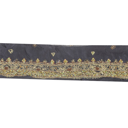 Sanskriti Vintage Sari Border Hand Beaded Zari Craft 1YD Trims 1.5"W Blue Ribbon