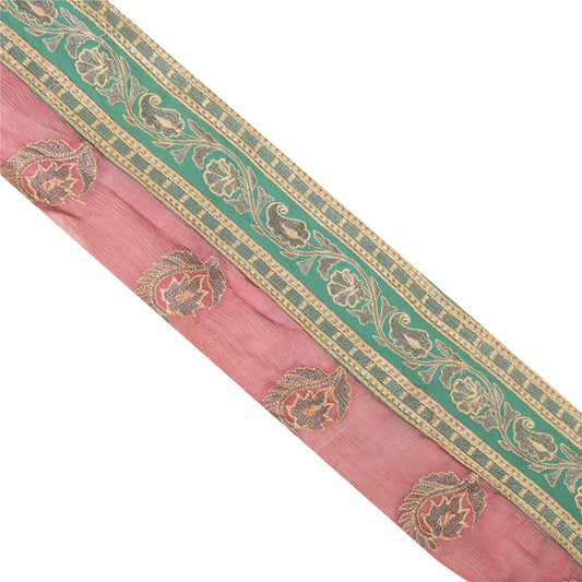 Sanskriti Vintage Sari Border Embroidered Thread Craft 1YD Trim 4.3"W Green Lace