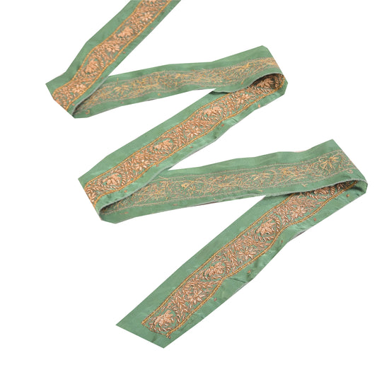 Sanskriti Vintage Sari Border Hand Beaded Zardozi 1 YD Trim 4.5 W Blue Lace Deco