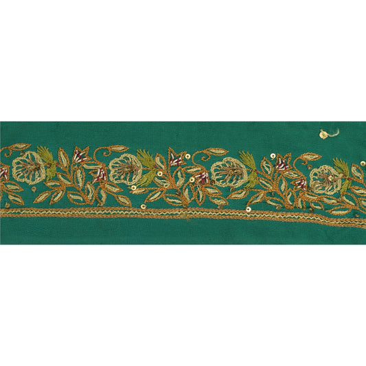 Sanskriti Vintage Sari Border Hand Beaded 1 Yd Indian Trim Sewing Green Lace