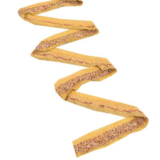 Sanskriti Vintage Sari Border Hand Beaded Zari Decor Craft 1YD Green Trims 2"W