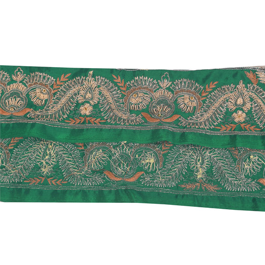 Sanskriti Vintage Sari Border Hand Beaded Zardozi 1 YD Trim 2.5 W Green Lace