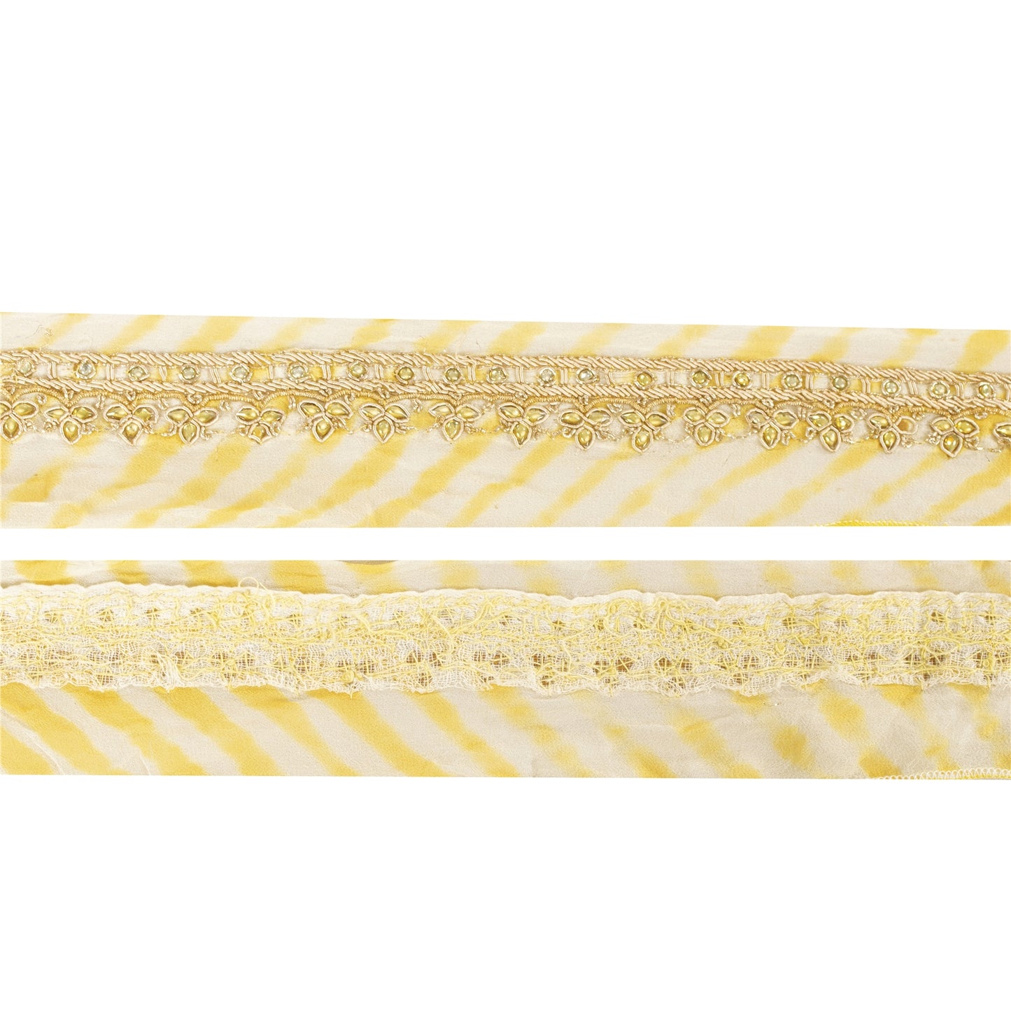 Sanskriti Vintage Sari Border Hand Beaded Zardozi 1 YD Trim 1.5 W Lemon Lace