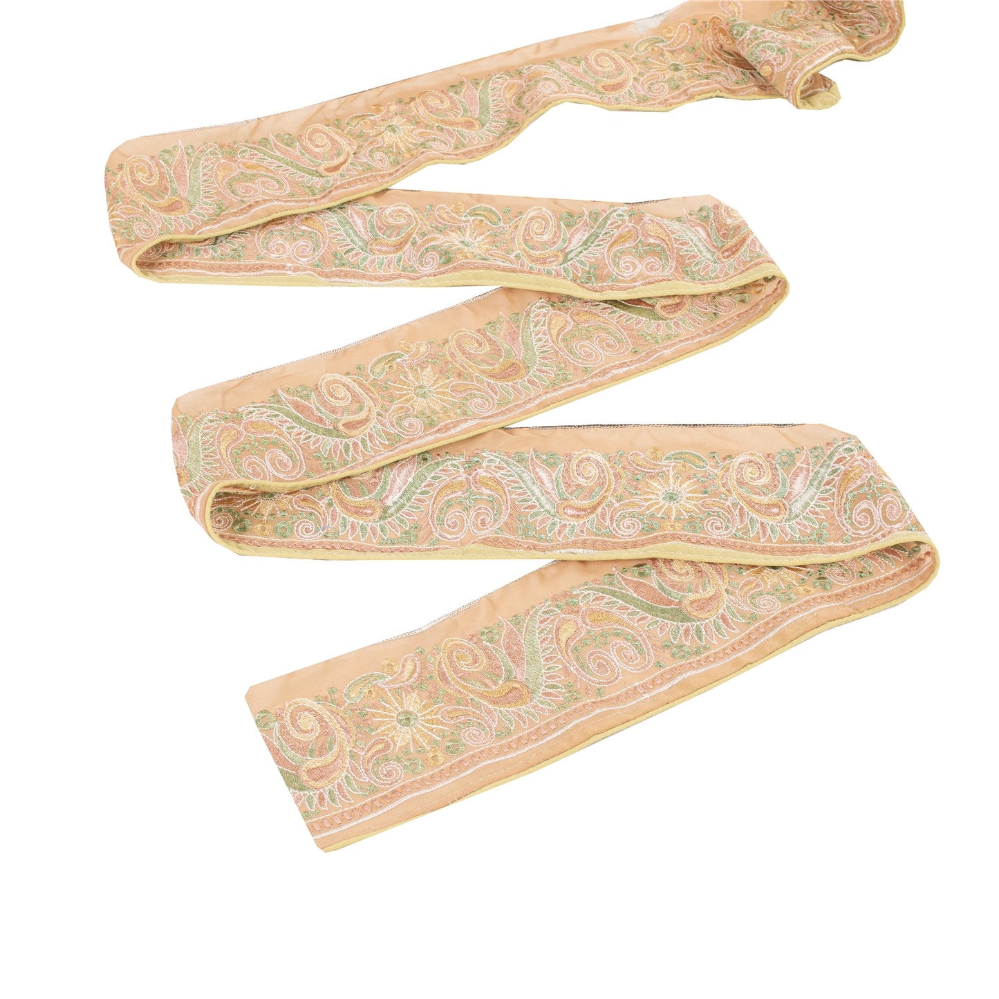 Sanskriti Vintage Sari Border Embroidered Thread 1 YD Trims 4"W Floral Peach