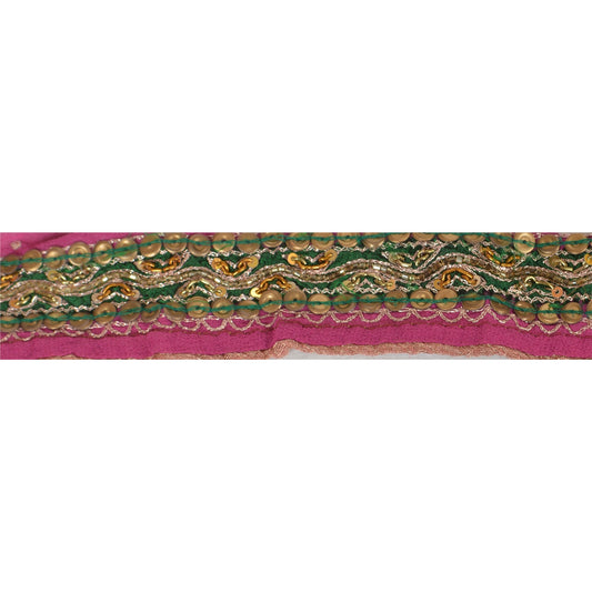 Sanskriti Vintage Sari Border Hand Beaded 1 Yd Indian Trim Dã©Cor Ribbon Pink Lace