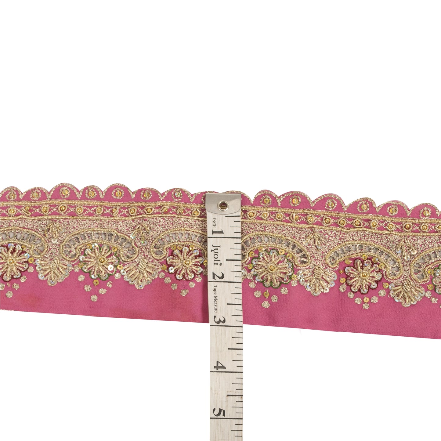 Sanskriti Vintage Sari Border Hand Beaded Craft 1 YD Zari Zardozi Pink Deco Lace