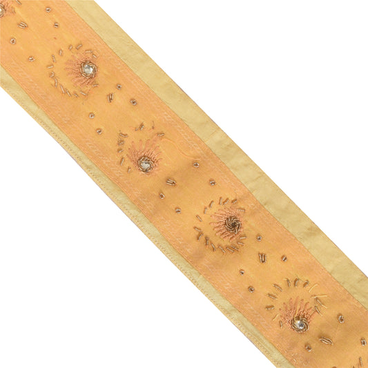 Sanskriti Vintage 1 YD Sari Border Hand Beaded Zardozi Trim Cream 1.5w Decor Lac