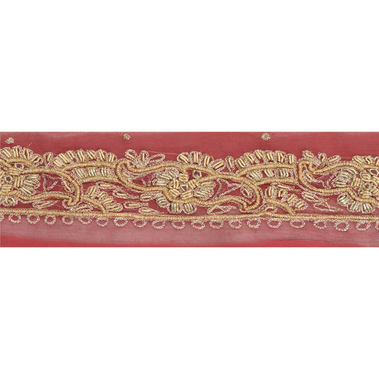 Sanskriti Vintage Sari Border Hand Beaded Craft 1 Yd Sewing Dark Red Trims Lace