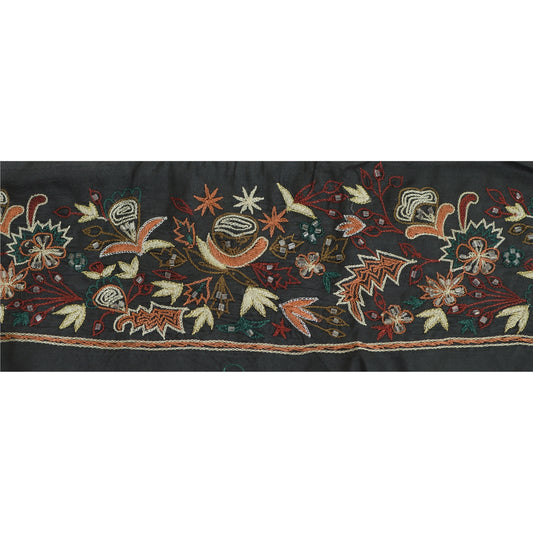 Sanskriti Vintage Sari Kant Håndperlet Håndværk 1 Yard Syning Sorte Kanter Blonde