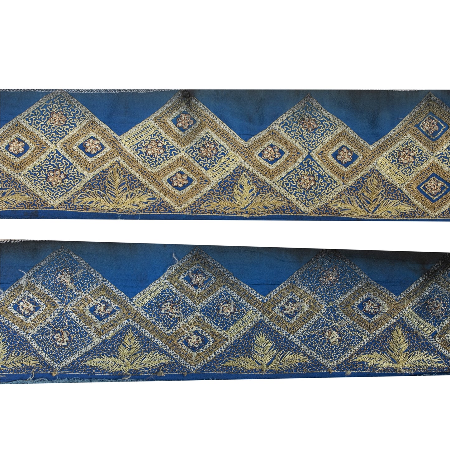 Sanskriti Vintage Saree Border Embroidered Zari Craft 1 YD Trims 3.3W Blue Lace