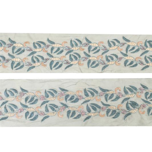Sanskriti Vintage Sari/Saree Border Embroidered Thread 1 YD Trim White 3W Lace