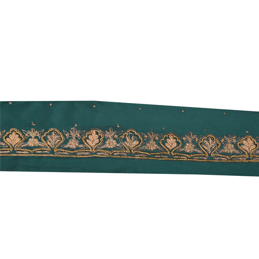 Sanskriti Vintage Saree Border Hand Beaded Craft Trims Lace 1 Yard Sequins Green