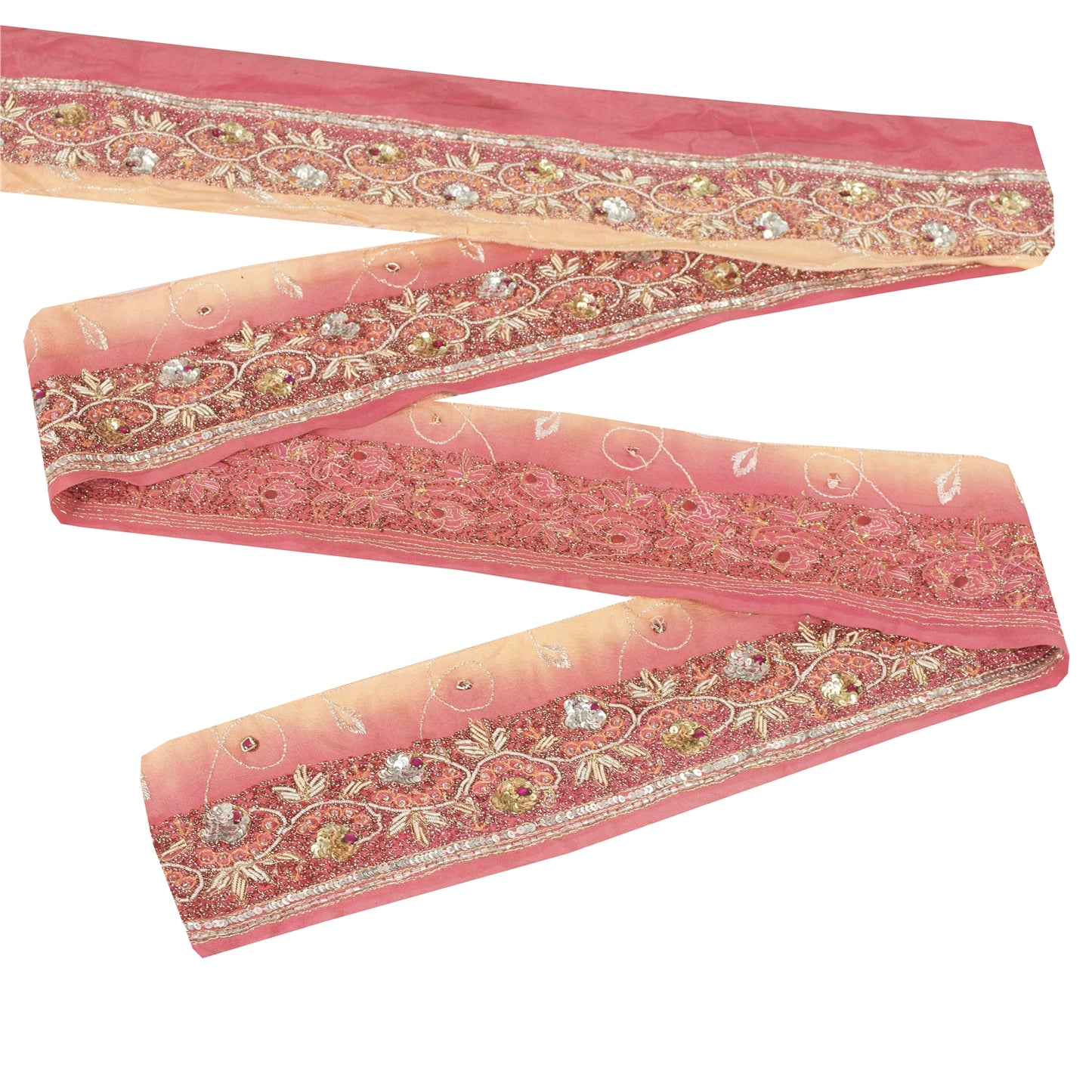 Sanskriti Vintage Saree Border Hand Beaded Gota Patti 1YD Trims 1.5W Maroon Lace