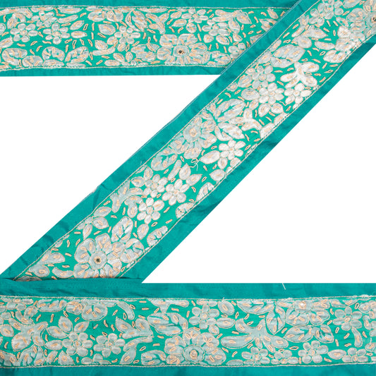 Sanskriti Vintage Trims Saree Border Hand Beaded Zari Zardozi 1 YD 3W Rama Green