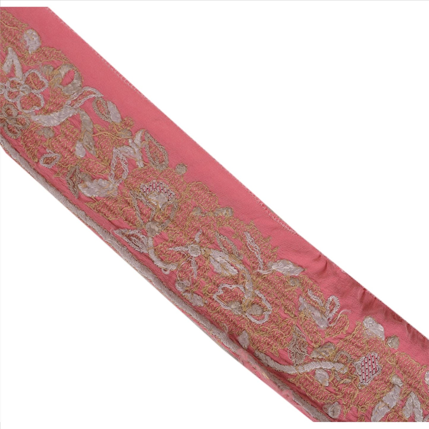 Санскркти Винтаж Сари Кайма Вышитая вручную 1 Ярд Индийская Отделка Шитье Розовое Кружево