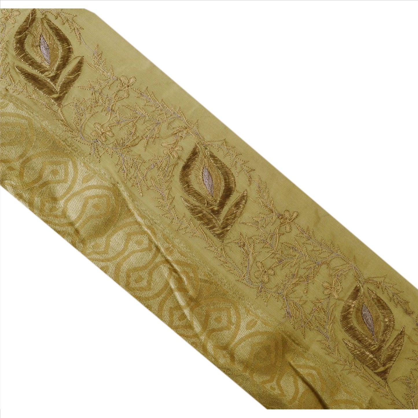 Sanskriti Vintage Sari Border Hand Embroidered Woven 1 Yd Trim Sewing Green Lace