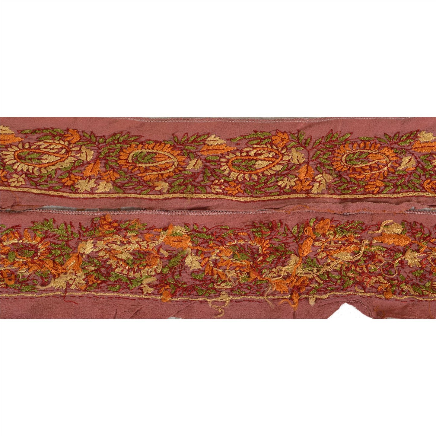 Sanskriti Vintage Sari Border Hand Embroidered 1 Yd Indian Trim Ribbon Pink Lace