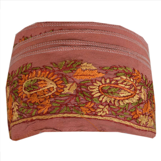 Sanskriti Vintage Sari Border Hand Embroidered 1 Yd Indian Trim Ribbon Pink Lace