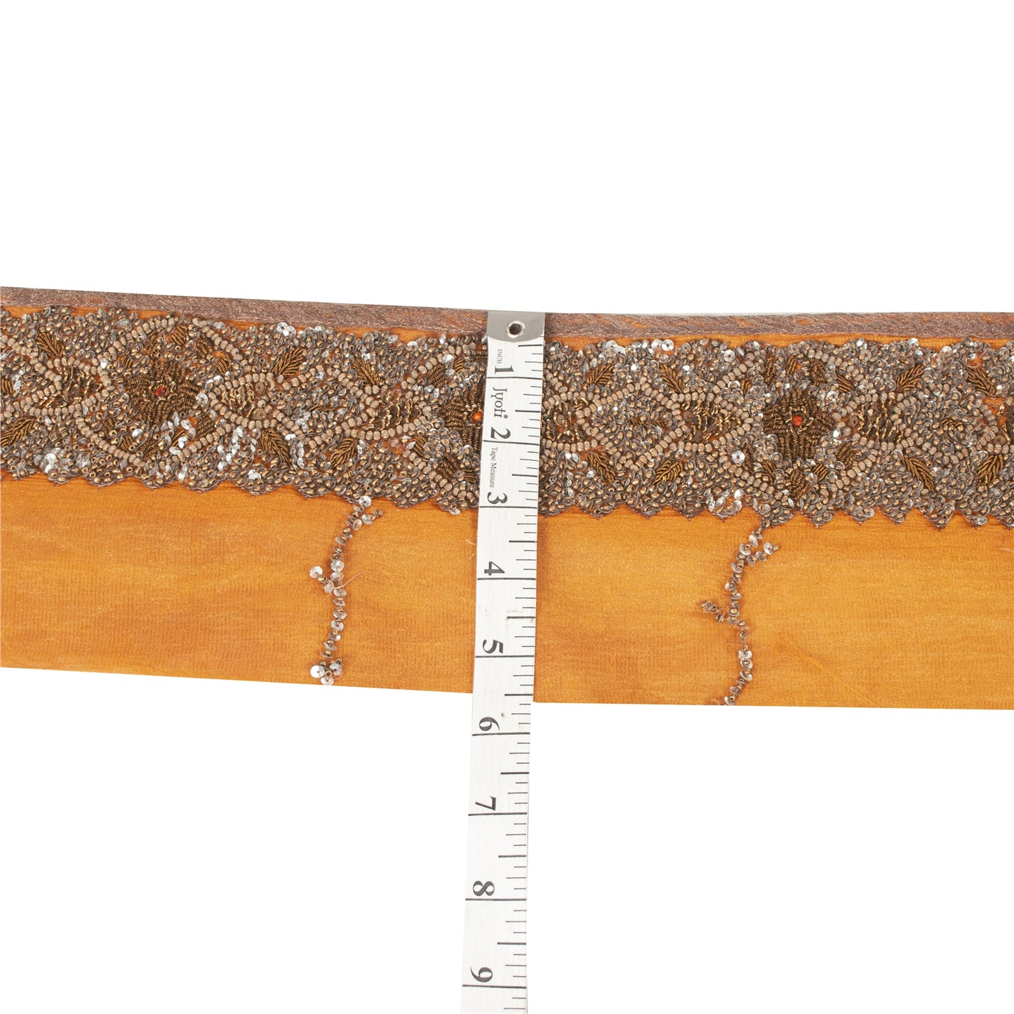 SANSKRITI VINTAGE SAREE BORDER HAND BEADED 1 YD TRIMS LACE 3W PURE SILK SAFFRON