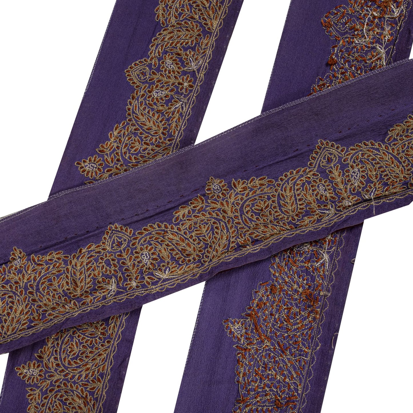 Sanskriti Vintage Purple Pure Crepe 1 YD Sari Border Embroidered Craft Trim Lace