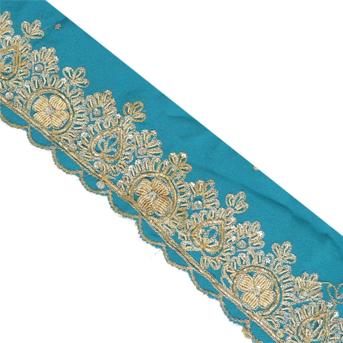 Sanskriti Vintage Sari Border Hand Beaded 1 Yd Indian Trim Sewing Green Lace