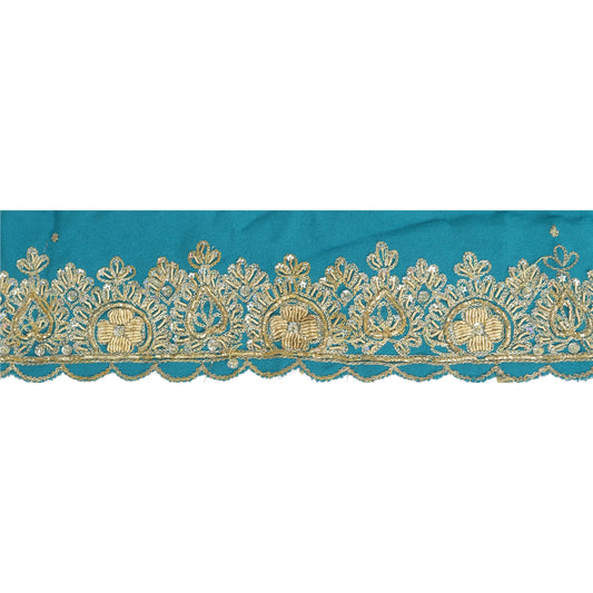 Sanskriti Vintage Sari Border Hand Beaded 1 Yd Indian Trim Sewing Green Lace