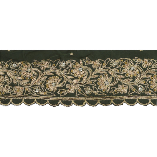 Sanskriti Vintage Saree Border Hand Beaded Craft 1Yd Trims Lace 2W Zari Green