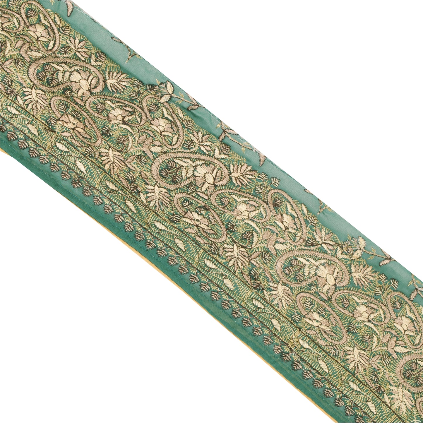 Sanskriti Vintage Sari Border Hand Embroidered Craft 1YD Sewing Green Trims Lace