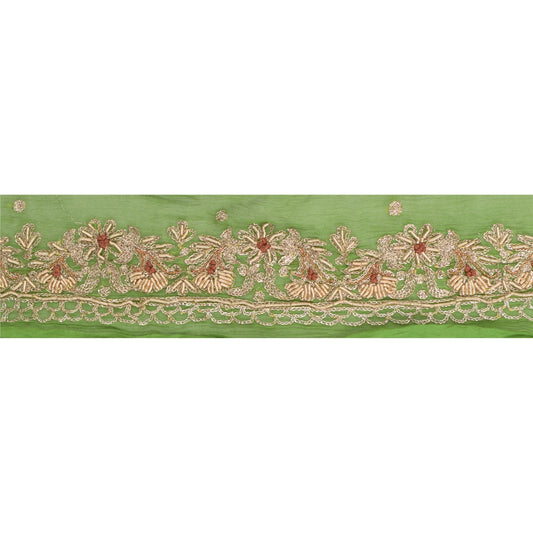 Sanskriti Vintage Sari Border Handmade Craft 1 Yd Sewing Green Decor Trims Lace
