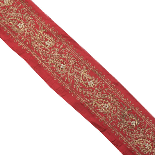 Sanskriti Vintage Sari/Saree Border Hand Beaded Zari 1 YD Trim Marron 2.5W Lace