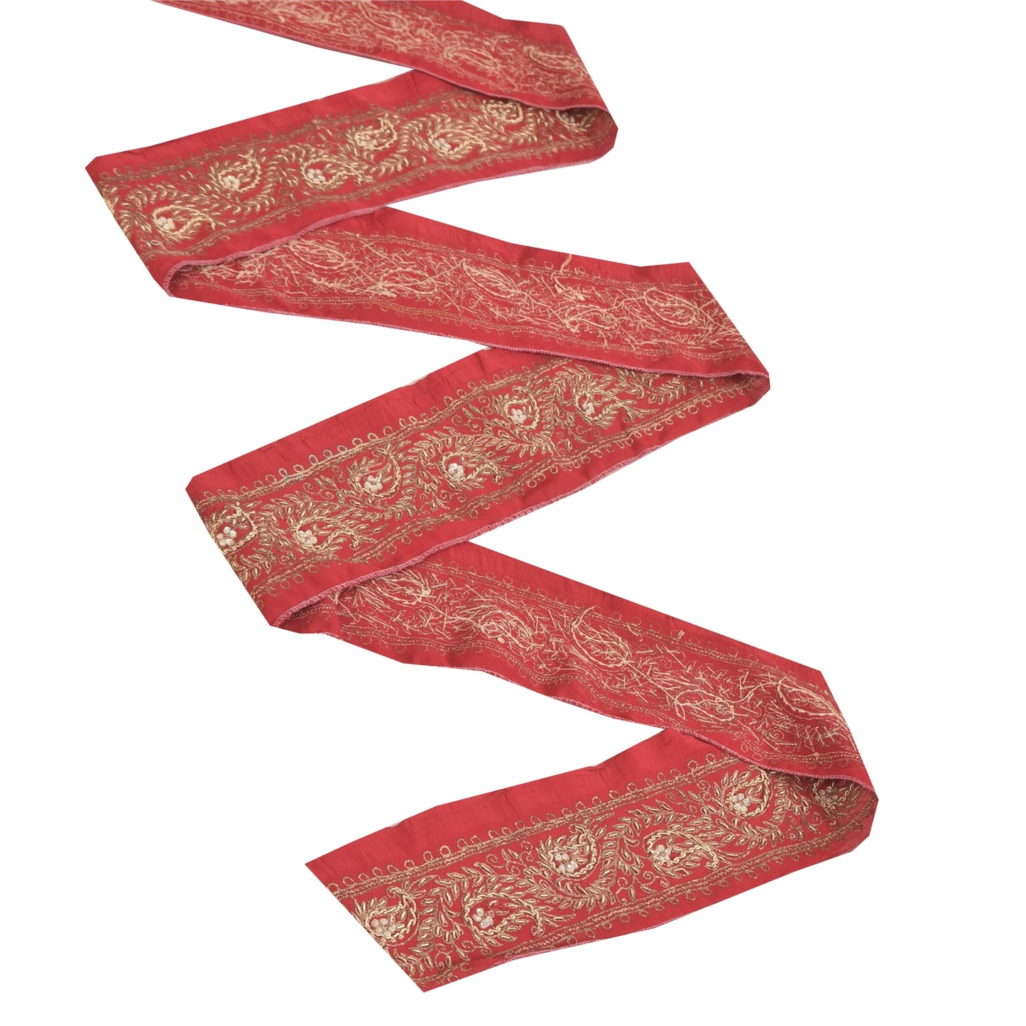 Sanskriti Vintage Sari/Saree Border Hand Beaded Zari 1 YD Trim Marron 2.5W Lace