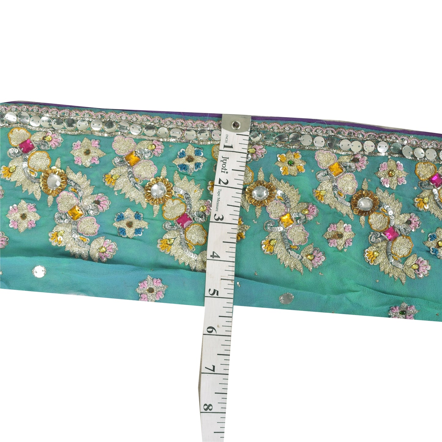 Sanskriti Vintage Sari Border Hand Beaded Zari Zardozi 1 YD Trim Blue 4W Lace