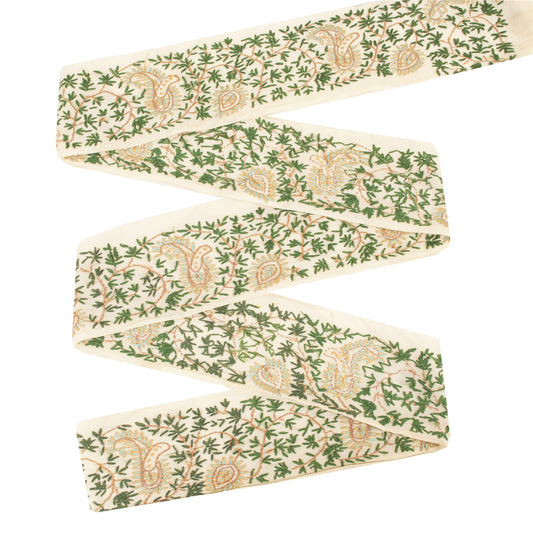 Sanskriti Vintage Sari Border Hand Embroidered Craft 1YD Sewing Cream Trims Lace